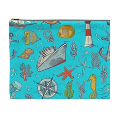 Colored-sketched-sea-elements-pattern-background-sea-life-animals-illustration Cosmetic Bag (xl) by uniart180623