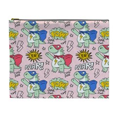 Seamless-pattern-with-many-funny-cute-superhero-dinosaurs-t-rex-mask-cloak-with-comics-style-inscrip Cosmetic Bag (xl) by uniart180623