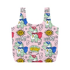 Seamless-pattern-with-many-funny-cute-superhero-dinosaurs-t-rex-mask-cloak-with-comics-style-inscrip Full Print Recycle Bag (M)