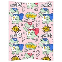 Seamless-pattern-with-many-funny-cute-superhero-dinosaurs-t-rex-mask-cloak-with-comics-style-inscrip Back Support Cushion by uniart180623