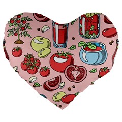 Tomato-seamless-pattern-juicy-tomatoes-food-sauce-ketchup-soup-paste-with-fresh-red-vegetables Large 19  Premium Heart Shape Cushions by uniart180623