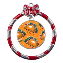 Seamless-pattern-with-taco Metal Red Ribbon Round Ornament by uniart180623