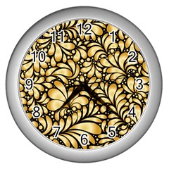 Damask-teardrop-gold-ornament-seamless-pattern Wall Clock (silver) by uniart180623