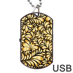 Damask-teardrop-gold-ornament-seamless-pattern Dog Tag Usb Flash (two Sides) by uniart180623