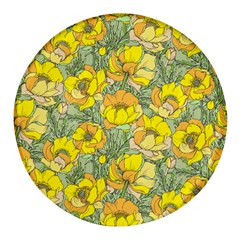 Seamless-pattern-with-graphic-spring-flowers Round Glass Fridge Magnet (4 Pack)