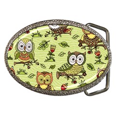 Seamless-pattern-with-flowers-owls Belt Buckles by uniart180623