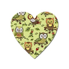 Seamless-pattern-with-flowers-owls Heart Magnet by uniart180623