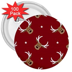 Cute-reindeer-head-with-star-red-background 3  Buttons (100 Pack)  by uniart180623