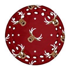 Cute-reindeer-head-with-star-red-background Round Filigree Ornament (two Sides) by uniart180623