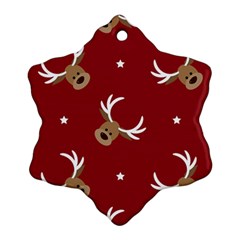 Cute-reindeer-head-with-star-red-background Snowflake Ornament (two Sides) by uniart180623