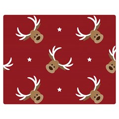 Cute-reindeer-head-with-star-red-background Two Sides Premium Plush Fleece Blanket (medium) by uniart180623