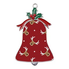 Cute-reindeer-head-with-star-red-background Metal Holly Leaf Bell Ornament