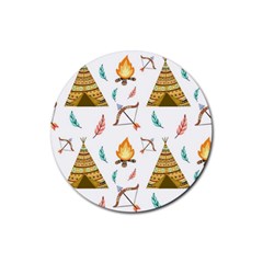 Cute-cartoon-native-american-seamless-pattern Rubber Round Coaster (4 Pack) by uniart180623