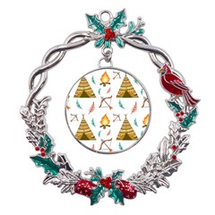 Cute-cartoon-native-american-seamless-pattern Metal X mas Wreath Holly Leaf Ornament by uniart180623