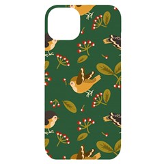 Cute-seamless-pattern-bird-with-berries-leaves Iphone 14 Plus Black Uv Print Case by uniart180623