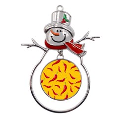 Chili-vegetable-pattern-background Metal Snowman Ornament by uniart180623