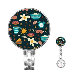 Seamless-pattern-with-breakfast-symbols-morning-coffee Stainless Steel Nurses Watch by uniart180623