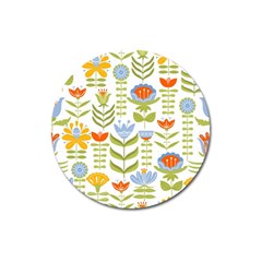 Seamless-pattern-with-various-flowers-leaves-folk-motif Magnet 3  (round) by uniart180623