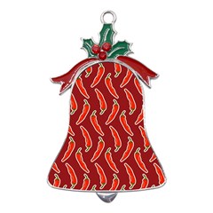 Chili-pattern-red Metal Holly Leaf Bell Ornament by uniart180623