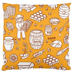 Vector-honey-element-doodle-seamless-pattern-with-beehive-beeke Large Cushion Case (one Side) by uniart180623