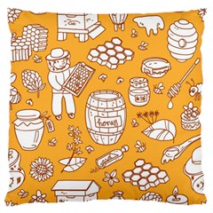 Vector-honey-element-doodle-seamless-pattern-with-beehive-beeke Large Premium Plush Fleece Cushion Case (two Sides) by uniart180623