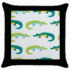 Cute-cartoon-alligator-kids-seamless-pattern-with-green-nahd-drawn-crocodiles Throw Pillow Case (black) by uniart180623