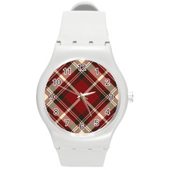 Tartan-scotland-seamless-plaid-pattern-vector-retro-background-fabric-vintage-check-color-square-geo Round Plastic Sport Watch (M)
