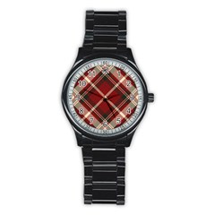 Tartan-scotland-seamless-plaid-pattern-vector-retro-background-fabric-vintage-check-color-square-geo Stainless Steel Round Watch