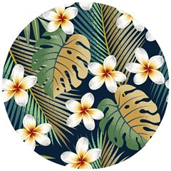 Seamless-pattern-with-tropical-strelitzia-flowers-leaves-exotic-background Wooden Puzzle Round by uniart180623