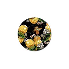 Embroidery-blossoming-lemons-butterfly-seamless-pattern Golf Ball Marker by uniart180623