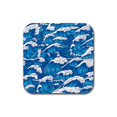 Storm-waves-seamless-pattern-raging-ocean-water-sea-wave-vintage-japanese-storms-print-illustration- Rubber Coaster (square) by uniart180623