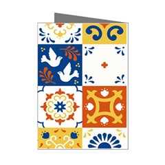 Mexican-talavera-pattern-ceramic-tiles-with-flower-leaves-bird-ornaments-traditional-majolica-style- Mini Greeting Cards (pkg Of 8) by uniart180623