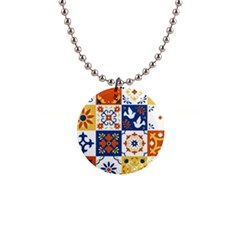 Mexican-talavera-pattern-ceramic-tiles-with-flower-leaves-bird-ornaments-traditional-majolica-style- 1  Button Necklace by uniart180623