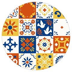 Mexican-talavera-pattern-ceramic-tiles-with-flower-leaves-bird-ornaments-traditional-majolica-style- Round Trivet by uniart180623