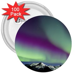 Aurora Stars Sky Mountains Snow Aurora Borealis 3  Buttons (100 Pack)  by uniart180623