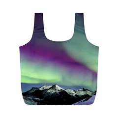 Aurora Stars Sky Mountains Snow Aurora Borealis Full Print Recycle Bag (m) by uniart180623