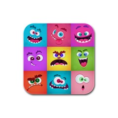 Monsters-emotions-scary-faces-masks-with-mouth-eyes-aliens-monsters-emoticon-set Rubber Square Coaster (4 Pack) by uniart180623