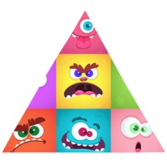 Monsters-emotions-scary-faces-masks-with-mouth-eyes-aliens-monsters-emoticon-set Wooden Puzzle Triangle by uniart180623