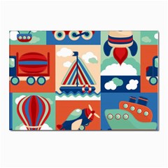 Toy-transport-cartoon-seamless-pattern-with-airplane-aerostat-sail-yacht-vector-illustration Postcard 4 x 6  (pkg Of 10) by uniart180623