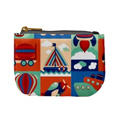 Toy-transport-cartoon-seamless-pattern-with-airplane-aerostat-sail-yacht-vector-illustration Mini Coin Purse by uniart180623