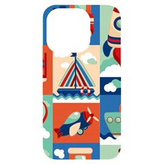 Toy-transport-cartoon-seamless-pattern-with-airplane-aerostat-sail-yacht-vector-illustration Iphone 14 Pro Black Uv Print Case by uniart180623