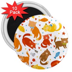 Seamless Pattern With Kittens White Background 3  Magnets (10 Pack)  by uniart180623