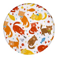 Seamless Pattern With Kittens White Background Round Glass Fridge Magnet (4 Pack) by uniart180623