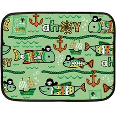 Seamless Pattern Fishes Pirates Cartoon Two Sides Fleece Blanket (mini) by uniart180623