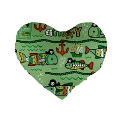 Seamless Pattern Fishes Pirates Cartoon Standard 16  Premium Heart Shape Cushions by uniart180623