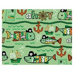 Seamless Pattern Fishes Pirates Cartoon Two Sides Premium Plush Fleece Blanket (medium) by uniart180623