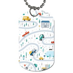 Cute-children-s-seamless-pattern-with-cars-road-park-houses-white-background-illustration-town Dog Tag (two Sides)