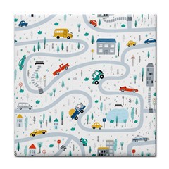 Cute-children-s-seamless-pattern-with-cars-road-park-houses-white-background-illustration-town Face Towel by uniart180623