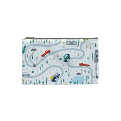 Cute-children-s-seamless-pattern-with-cars-road-park-houses-white-background-illustration-town Cosmetic Bag (small) by uniart180623