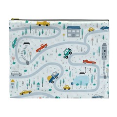 Cute-children-s-seamless-pattern-with-cars-road-park-houses-white-background-illustration-town Cosmetic Bag (xl) by uniart180623